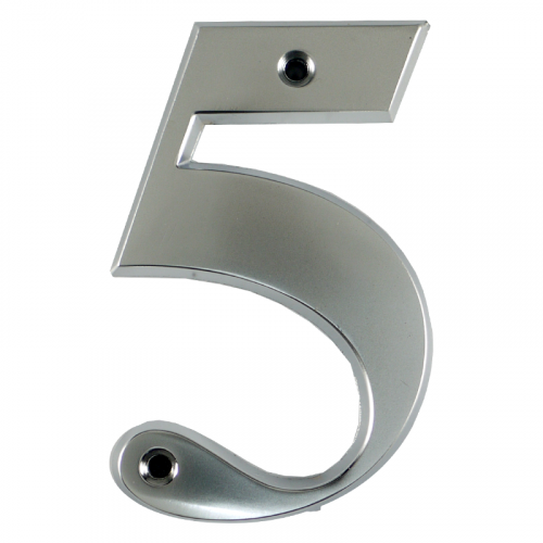 3" Number 5 Satin Chrome Screw Fix Door Number - Zamak material