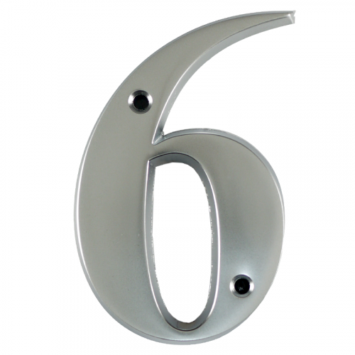 3" Number 6 Satin Chrome Screw Fix Door Number - Zamak material