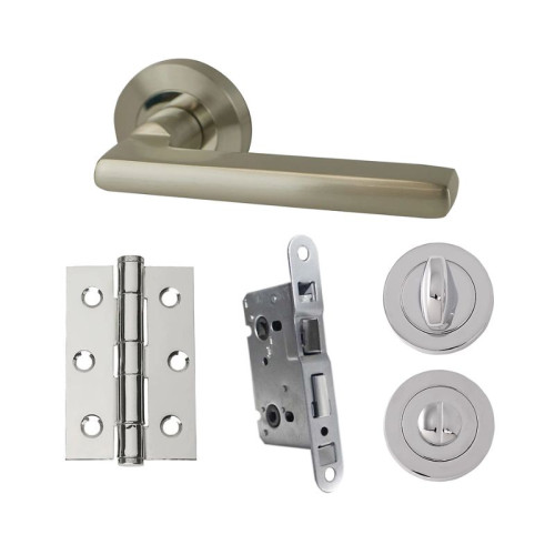 UAP Developer Matiz Door Pack with Hinges and Bathroom Lock in Polished Nickel / Satin Nickel