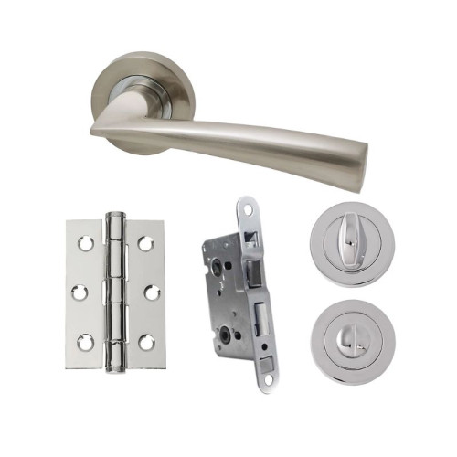 UAP Developer Phantom Door Pack with Hinges and Bathroom Lock in Polished Chrome / Satin Nickel