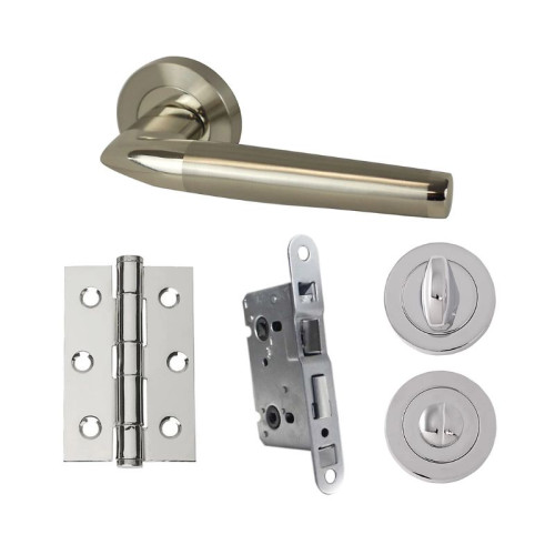 UAP Developer Valiant Door Pack with Hinges and Bathroom Lock in Polished Nickel / Satin Nickel