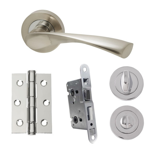 UAP Developer Zeta Door Pack with Hinges and Bathroom Lock in Polished Chrome / Satin Nickel